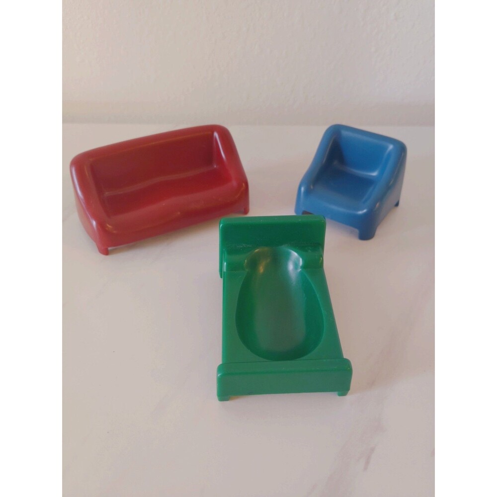 Vintage 1973 Hasbro Weebles Green Bed  Red Couch Blue Chair 3pc